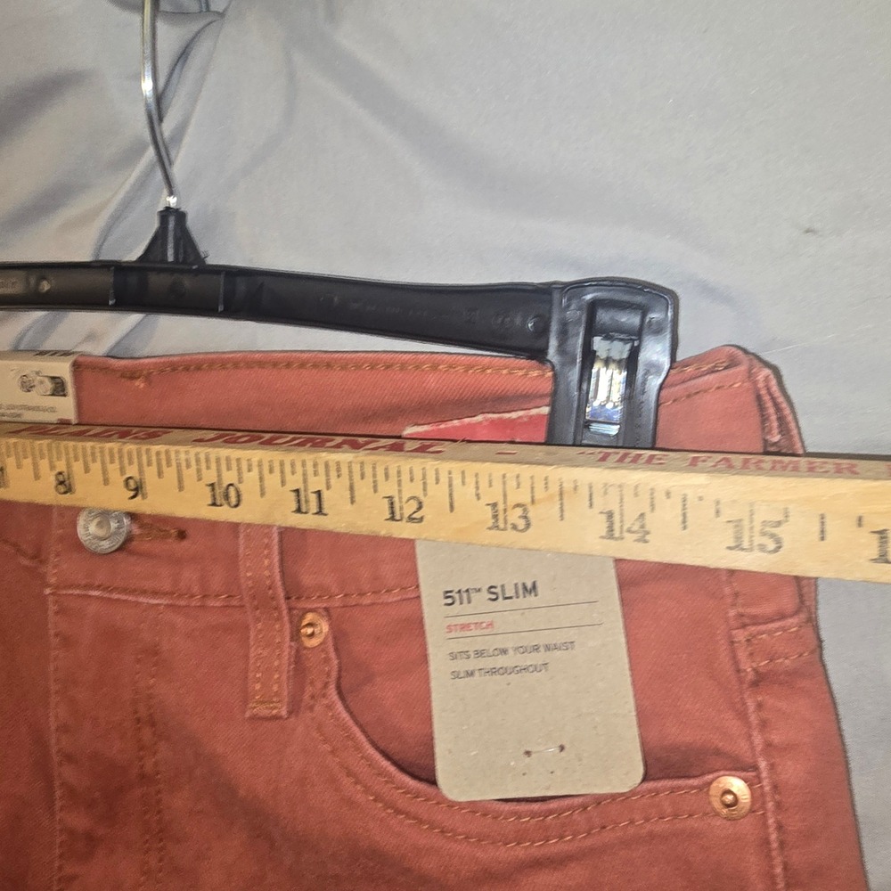 Levi's 511 Slim Jeans 30x30 Mens Salmon Pink Stretch Denim Pants - Picture 2 of 7
